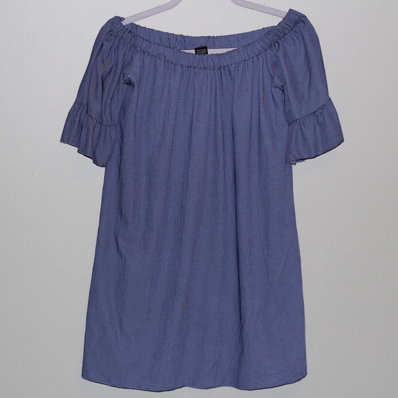 See You Monday Dresses & Skirts - Blue Off-the-Shoulder Shift Dress